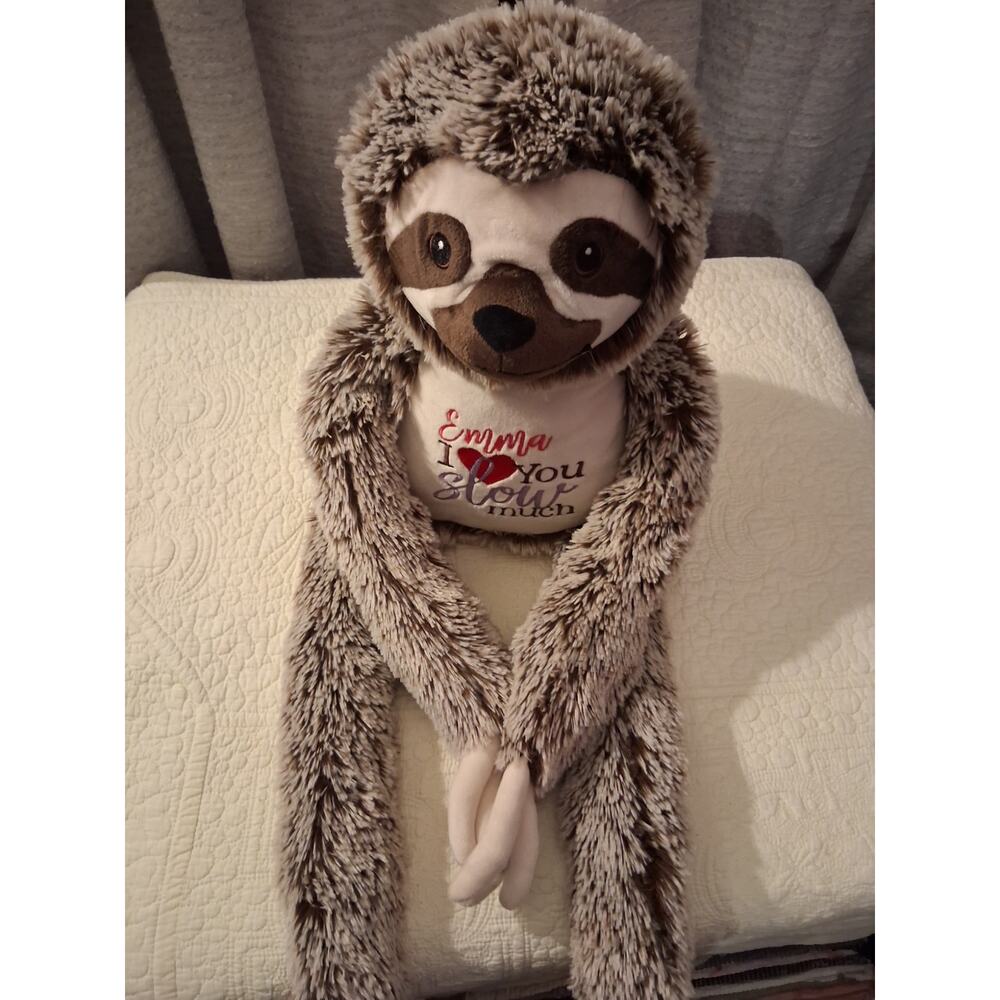 Embroidered buddy personalized sloth stuffie plush Emma gift valentines